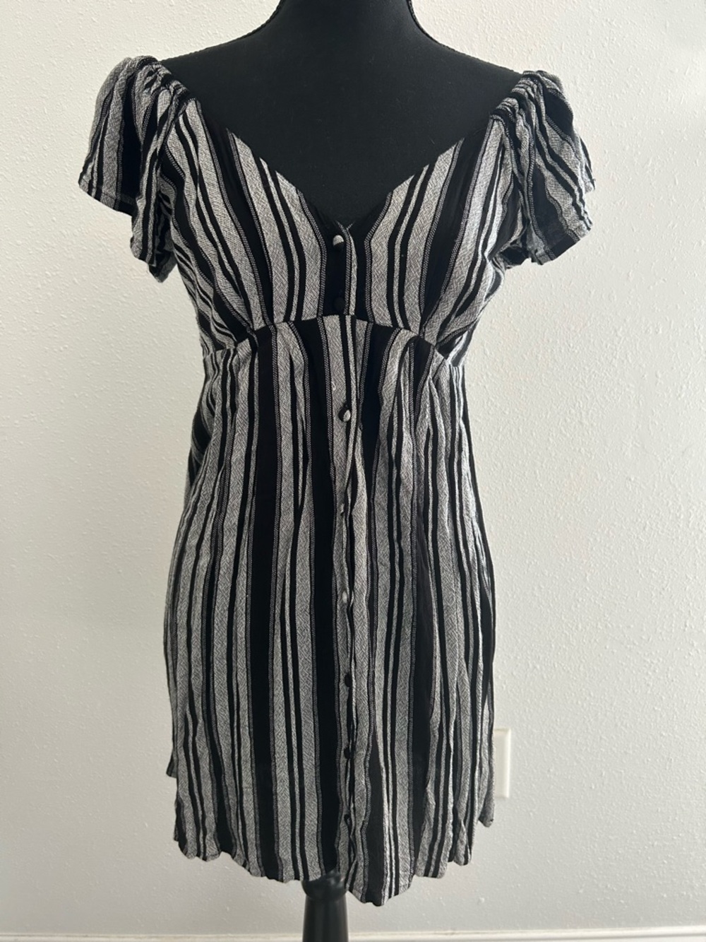 Volcom Black and White Striped Button-Front Mini Dress